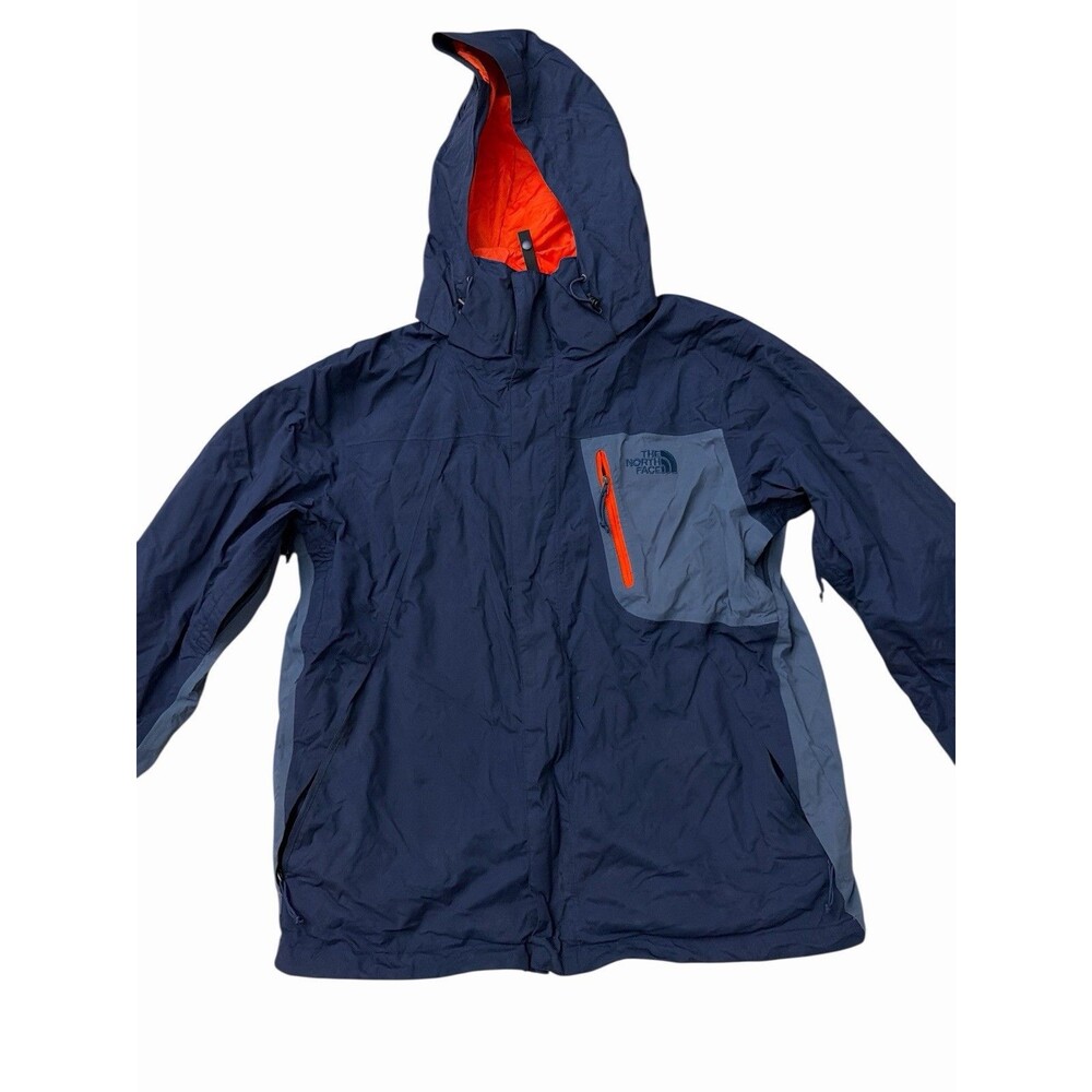 The North Face Men’s M Hooded Jacket Navy Gray Orange Lining Outdoor‎ Hiking Zip